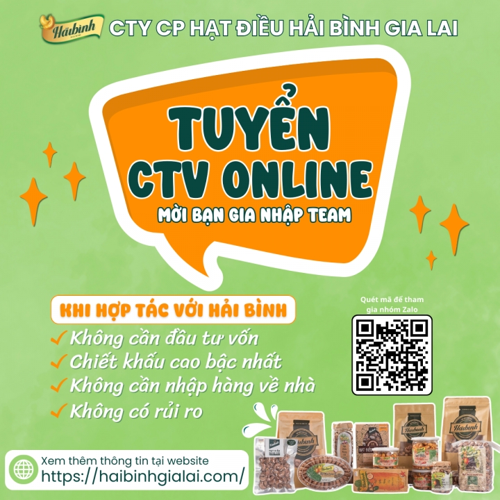 CTY CP Hạt Điều Hải Bình Gia Lai Mời Bạn Trở Thành Cộng Tác Viên Online