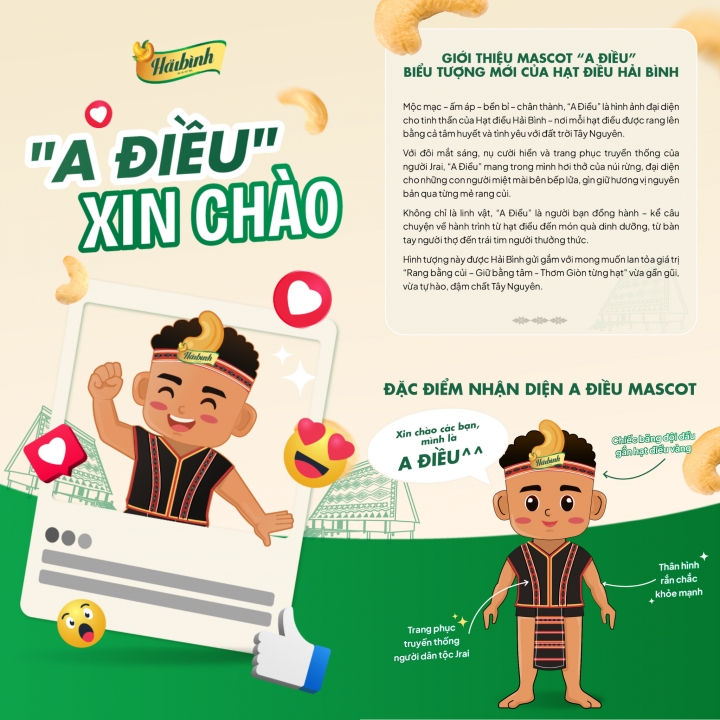 [Hải Bình Chính thức] Ra mắt Mascot “A Điều” – Biểu tượng mới của Hạt điều Hải Bình